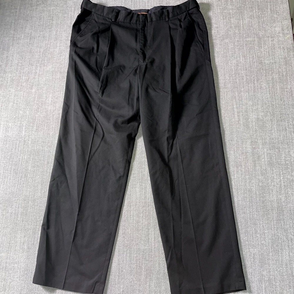 Haggar Dress Pants Mens 38x30 Black Pleated High Rise Business Formal Wide Leg